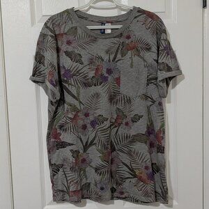 H&M Divided floral/leaf print short cuffed sleeve shirt size large